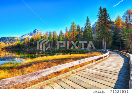 Astonishing view of popular travel destination mountain lake Antorno in autumn 71525651