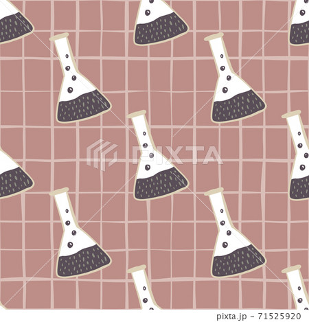 Labaatory school seamless pattern with flask brown ornament. Science artwork with beige chequered background. Labaatory school seamless pattern with flask brown ornament. Science artwork with beige chequered background. 71525920