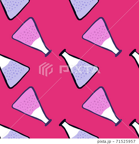 Bright contrast seamless pattern with education science pink and blue flasks. Pink background. Labaratory print. 71525957