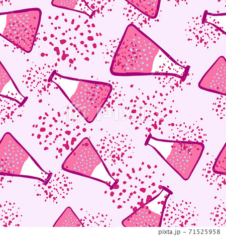 Isolated seamless pattern with pink glass bulb elements. White background with splashes. Medicine print. 71525958