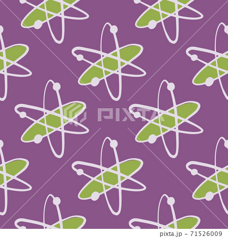 Seamless education print with green and white molecule elements. Purple tone background. Cartoon school print. Seamless education print with green and white molecule elements. Purple tone background. Cartoon school print. 71526009