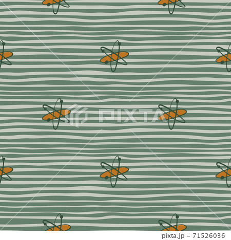 Simple seamless education pattern with atoms shapes. Green striped background. Labaratory chemical artwok. Simple seamless education pattern with atoms shapes. Green striped background. Labaratory chemical artwok. 71526036