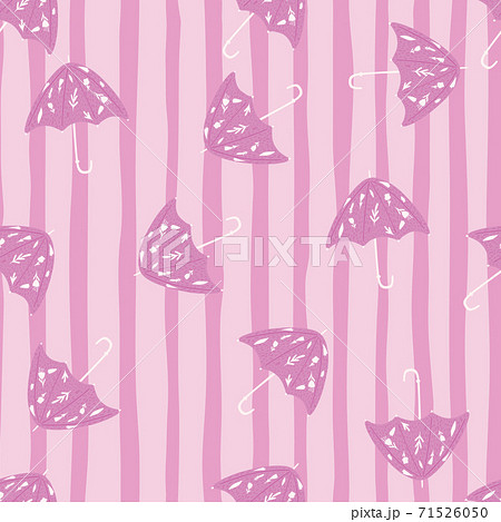 Random seamless pattern with with umbrella decoration elements. Lilac folk silhouettes on striped background. Random seamless pattern with with umbrella decoration elements. Lilac folk silhouettes on striped background. 71526050