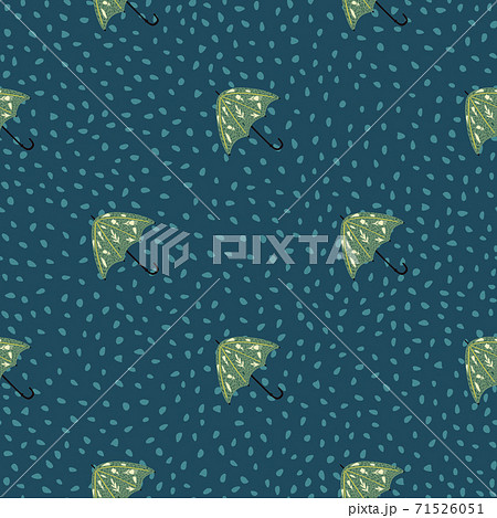 Autumn seamless patern with green folk umbrella silhouettes. Navy blue dotted background. Autumn seamless patern with green folk umbrella silhouettes. Navy blue dotted background. 71526051