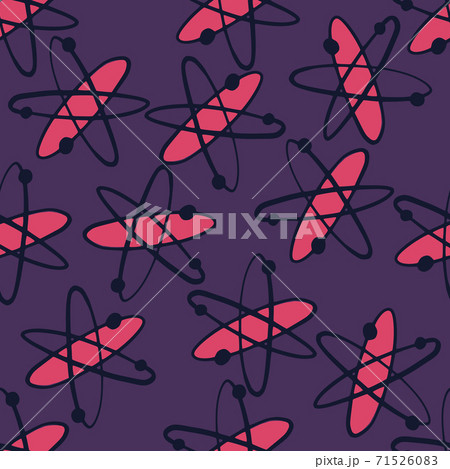 Random seamless bright pattern with pink colored atoms silhouettes. Chemistry print on purple background. Random seamless bright pattern with pink colored atoms silhouettes. Chemistry print on purple background. 71526083