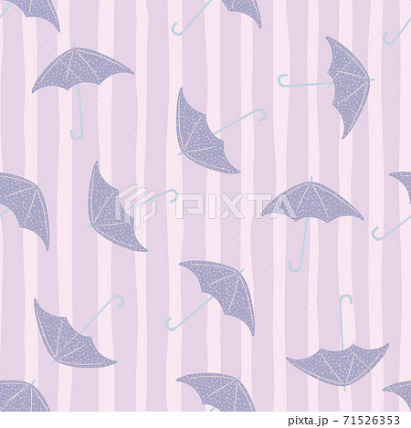 Random seamless pattern with hand drawn purple umbrella ornament. Light pastel striped background. Season backdrop. Random seamless pattern with hand drawn purple umbrella ornament. Light pastel striped background. Season backdrop. 71526353