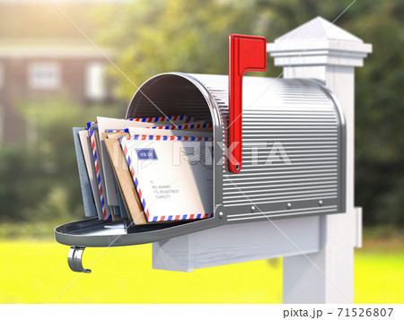 Open mailbox with letters on rural backgound. 71526807