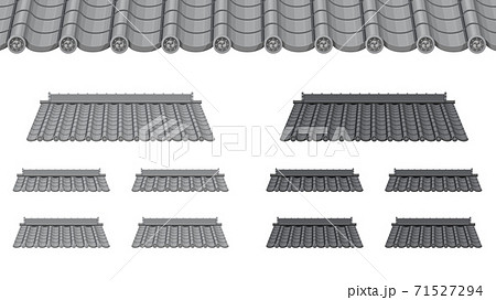 瓦屋根のイラストセット 和風素材のイラスト素材