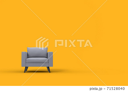 Grey Armchair With Pillows On Studio Yellow のイラスト素材