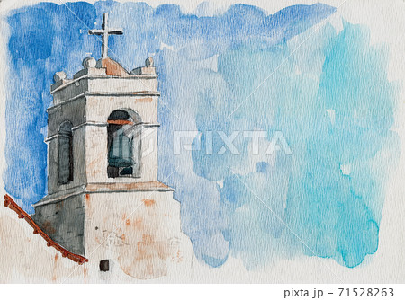 Small church belfry with bell and cross 71528263