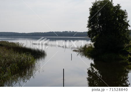 Beautiful scenery of a fishing net in a lake one of the latest days of summer. Picture from Ringsjon, Scania, southern Sweden Beautiful scenery of a fishing net in a lake one of the latest days of summer. Picture from Ringsjon, Scania, southern Sweden 71528840