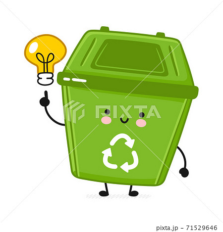 Cute happy garbage container with idea light bulb Cute happy garbage container with idea light bulb 71529646
