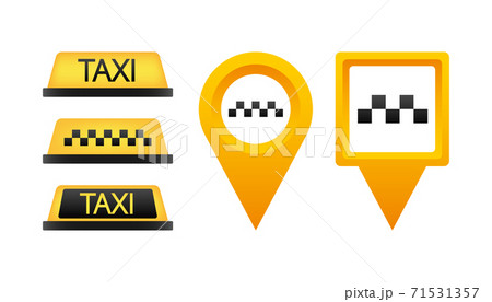 Taxi flat roof sign. Icon set taxi sign on blue background. Taxi sign on the roof of car. Vector illustration. 71531357