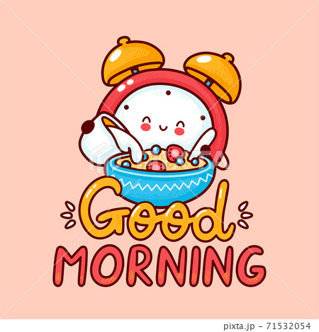 Cute happy alarm clock pour milk into cereal 71532054
