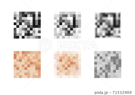 Collection of pixel censor blur effect textures. Skin color, gray, black blurred censorship icons. Vector illustration of blurred mosaic textures for nudity, sensitive or adult content coverage 71532909