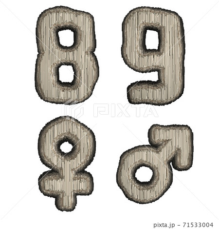 Set of numbers 8, 9 and symbols female, male made of industrial metal 3D 71533004