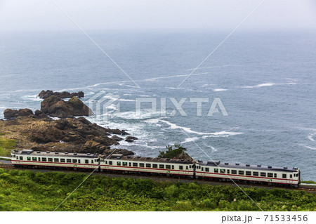葦毛崎の海岸を走る八戸線の列車 青森県八戸市 葦毛崎の海岸を走る八戸線の列車 青森県八戸市 71533456