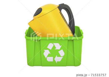 Recycling trashcan with electric kettle, 3D rendering Recycling trashcan with electric kettle, 3D rendering 71533757