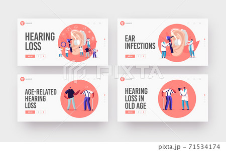Hearing Loss, Deafness Landing Page Template Set. Deaf People with Hear Problem Visit Doctor Audiologist Treatment Hearing Loss, Deafness Landing Page Template Set. Deaf People with Hear Problem Visit Doctor Audiologist Treatment 71534174