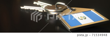 Flag of Guatemala on the keychain and keys. Property rental or real estate market concepts, 3d rendering Flag of Guatemala on the keychain and keys. Property rental or real estate market concepts, 3d rendering 71534948