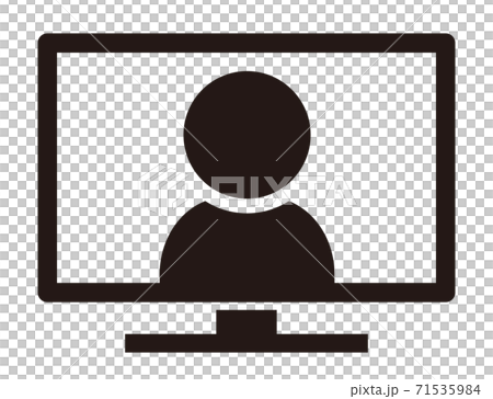 デスクトップpcでのオンライン通話のシンプルなアイコン 白黒のイラスト素材