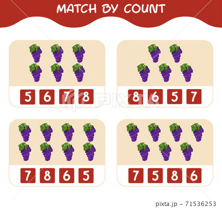 Match by count of cartoon purple grape. Match and count game. Educational game for pre shool years kids and toddlers Match by count of cartoon purple grape. Match and count game. Educational game for pre shool years kids and toddlers 71536253