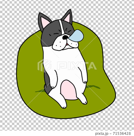 クッションで座って眠るフレンチブルドッグのイラスト素材