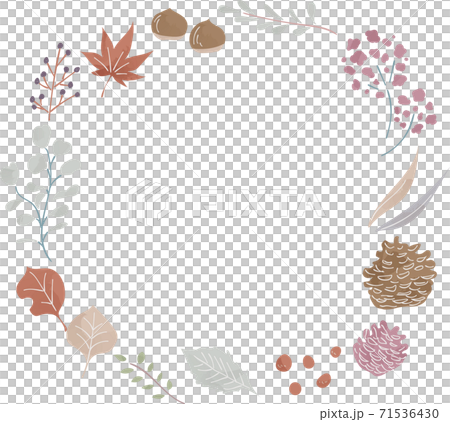 秋 葉 自然 円フレーム 背景透明 色付きのイラスト素材