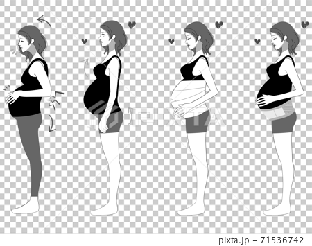 妊娠中の姿勢と腰痛と腹帯セットのイラスト素材