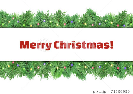 Vintage Christmas banner with fir branches and garland 71536939