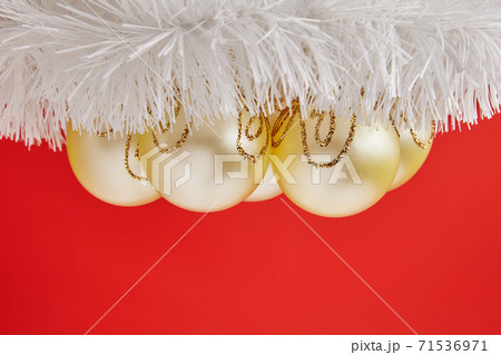 Christmas golden toys for greeting card on the red background 71536971