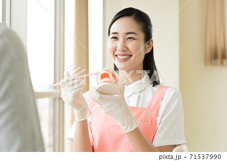 歯磨き指導をする女性 71537990