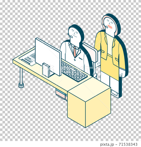 Men and women who receive telephone consultation_consultation counter / call center 71538343