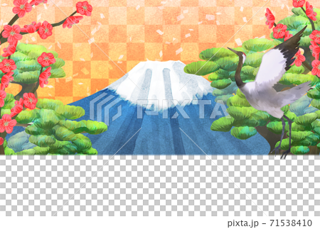 Illustration of pine, Mt. Fuji, plum and crane, New Year's card size 71538410