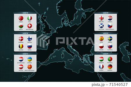サッカーの国際大会のグループリーグ ヨーロッパの黒いデジタル地図のイラスト素材