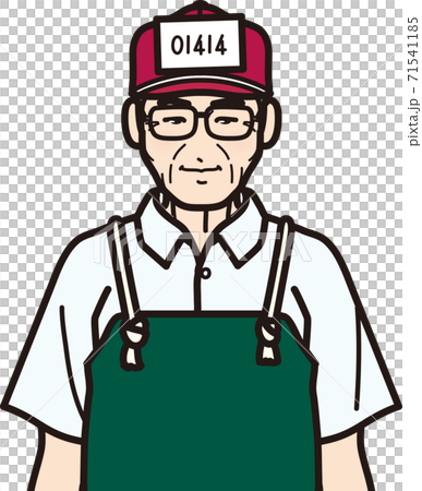 年配の魚屋さん（上半身） 71541185