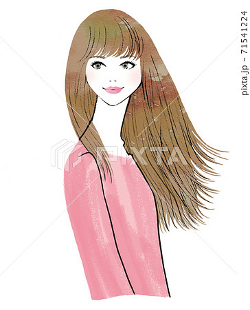 長い髪が美しいこちらを向く女性一人のイラスト素材
