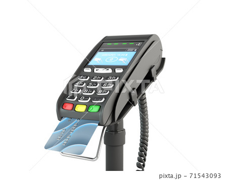 contactless payment by credit card through the terminal 3d render on white 71543093