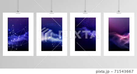 Realistic vector layouts of A4 format mockup design templates for brochure, flyer, cover design, book, magazine, brochure, poster. Digital data visualization, polygonal science dark background. 71543667