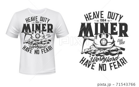 Tshirt print with miner pickaxe and helmet mockup 71543766