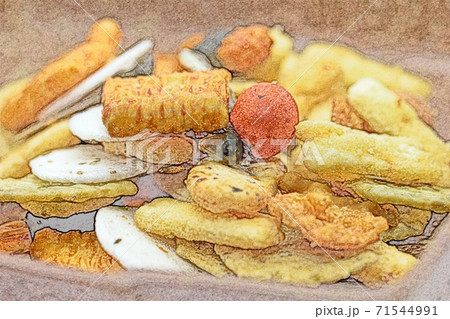 素朴なおつまみ「おかき」色鉛筆画風 71544991