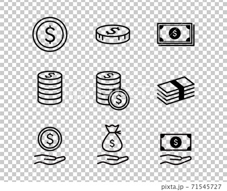 お金・ドルのアイコンセット/$/金融/経済/ビジネス/通貨/お札/現金/シンプル/マーク/コイン お金・ドルのアイコンセット/$/金融/経済/ビジネス/通貨/お札/現金/シンプル/マーク/コイン 71545727