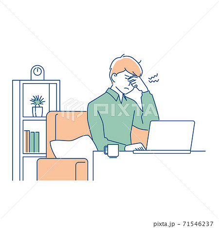 リモートワーク 目が疲れた男性 3色のイラスト素材 リモートワーク 目が疲れた男性 3色のイラスト素材