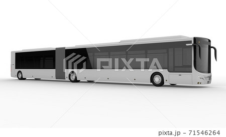 A large city bus with an additional elongated part for large passenger capacity during rush hour or transportation of people in densely populated areas. Model template for placing your images and 71546264