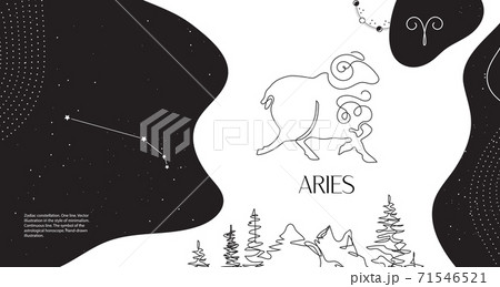 Zodiac background. Aries constellation. Horizontal banner. One line. 71546521