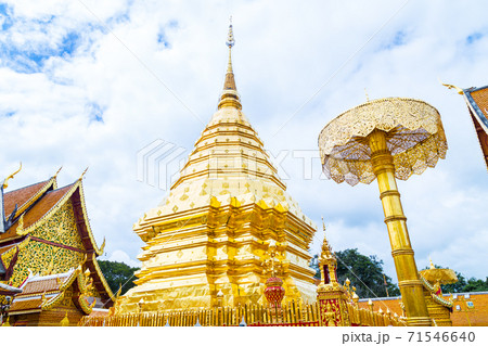 Landmarks, important tourist attractions in Chiang Mai, Phra That Doi Suthep, large golden pagoda at Thailand 71546640