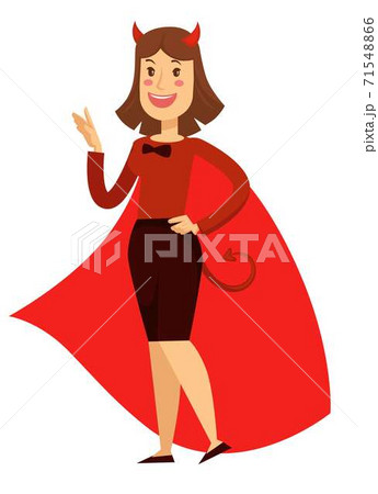 Office worker woman in devil costume with horns and cloak businesswoman Office worker woman in devil costume with horns and cloak businesswoman 71548866
