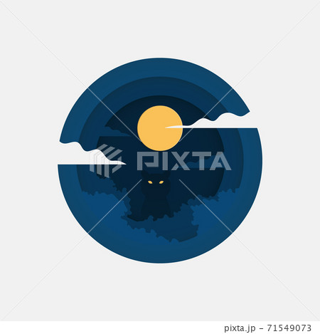 Night forest landscape. Nature concept in paper cut style. Vector illustration.  71549073