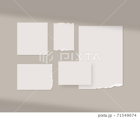 Mood board mockup template. Empty sheets of white paper on the wall with shadow overlay. Mockup vector isolated. Template design. Realistic vector illustration. 71549074