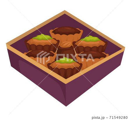 Cupcakes or muffins and chocolate candy in box isolate gift 71549280